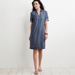 J. Jill Denim Tencel/Linen Button Front Shirt Dress in Chambray Blue Size MP